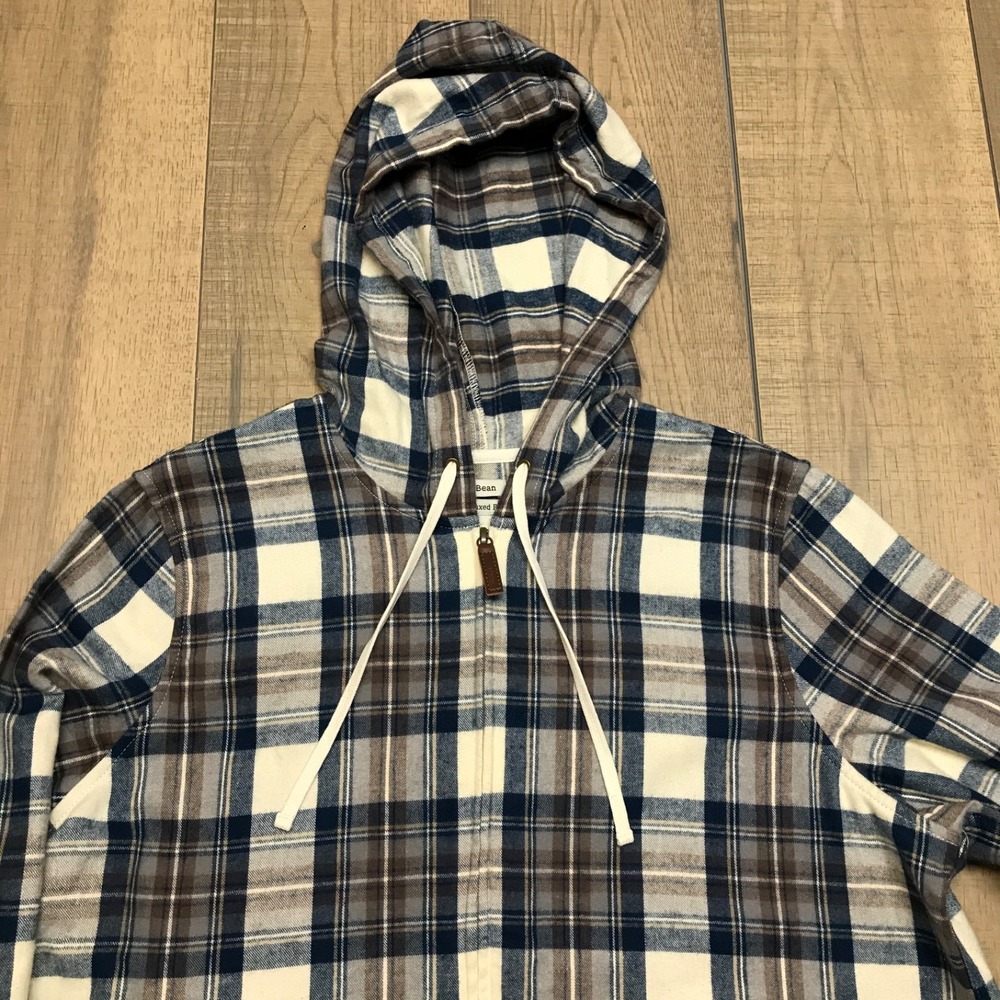 L.L. Bean Hoodie Womens Size 1X Scotch Plaid Flannel Shirt Relaxed Full Zip - Picture 4 of 12